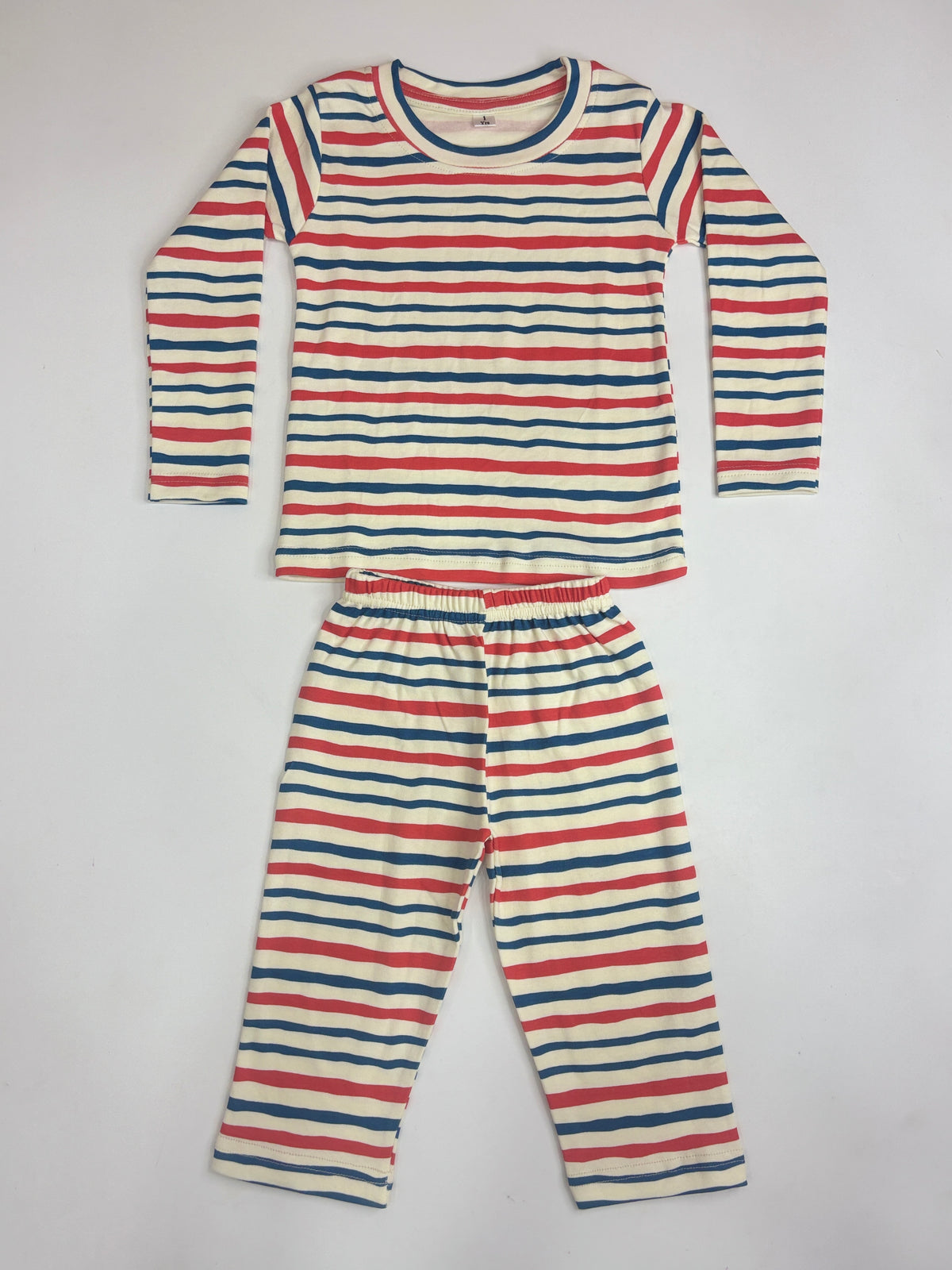 Cream Red & Navy Striped Kids Pants Co-ord Set
