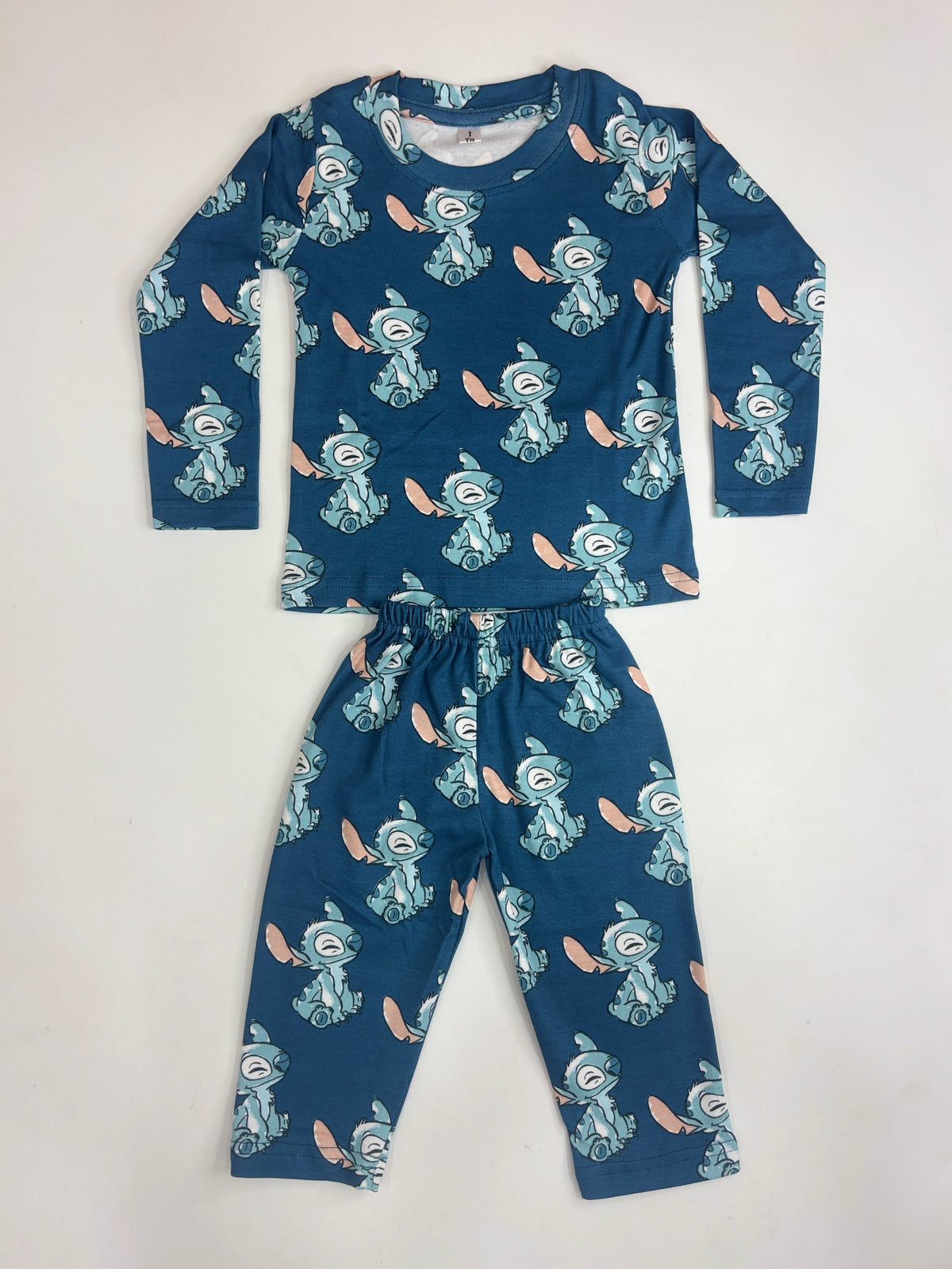 Deep Navy Blue Stitch Character Print Kids Pants Co-ord