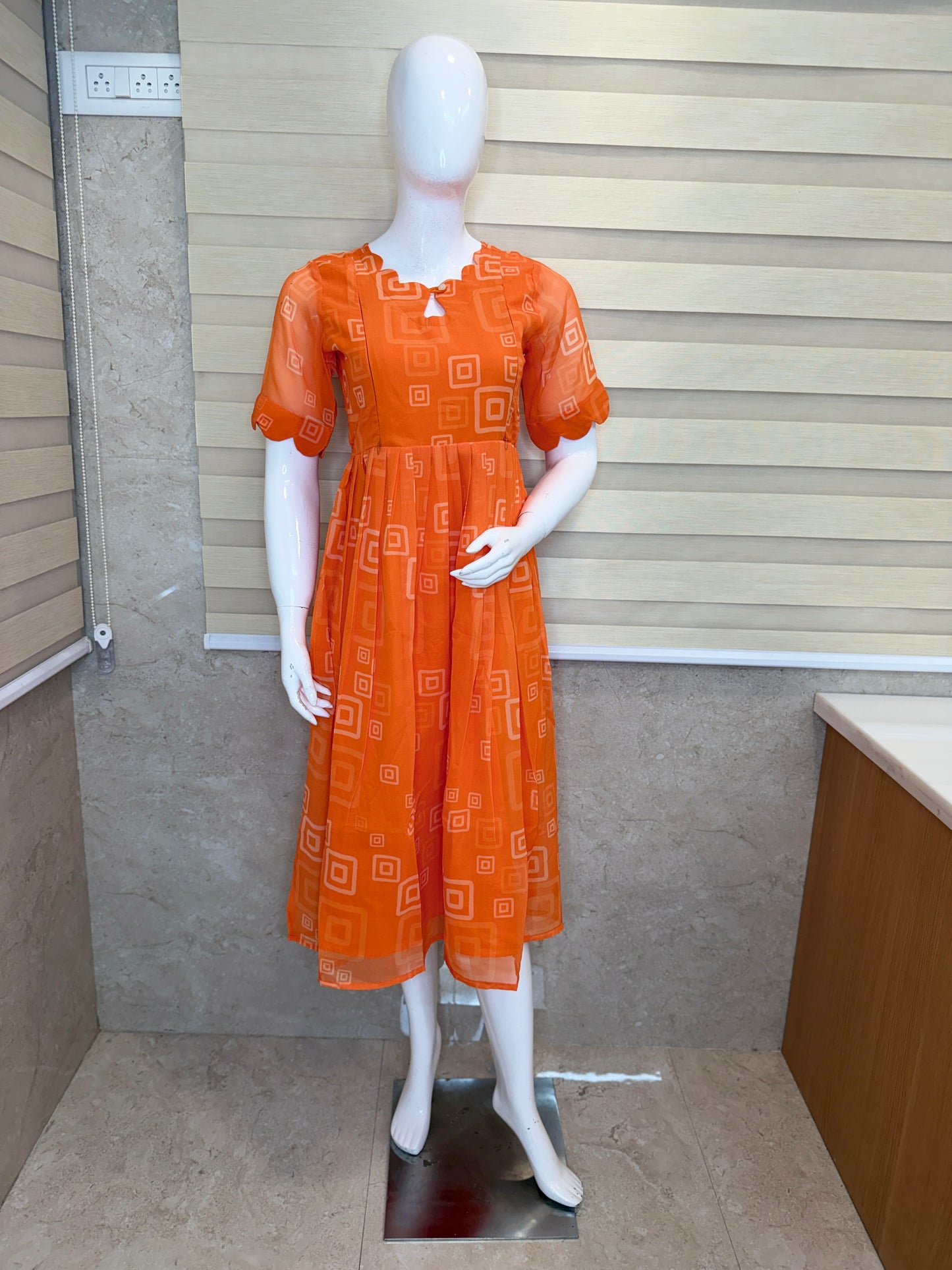 Orange Geometric Printed Georgette Feeding Maxi