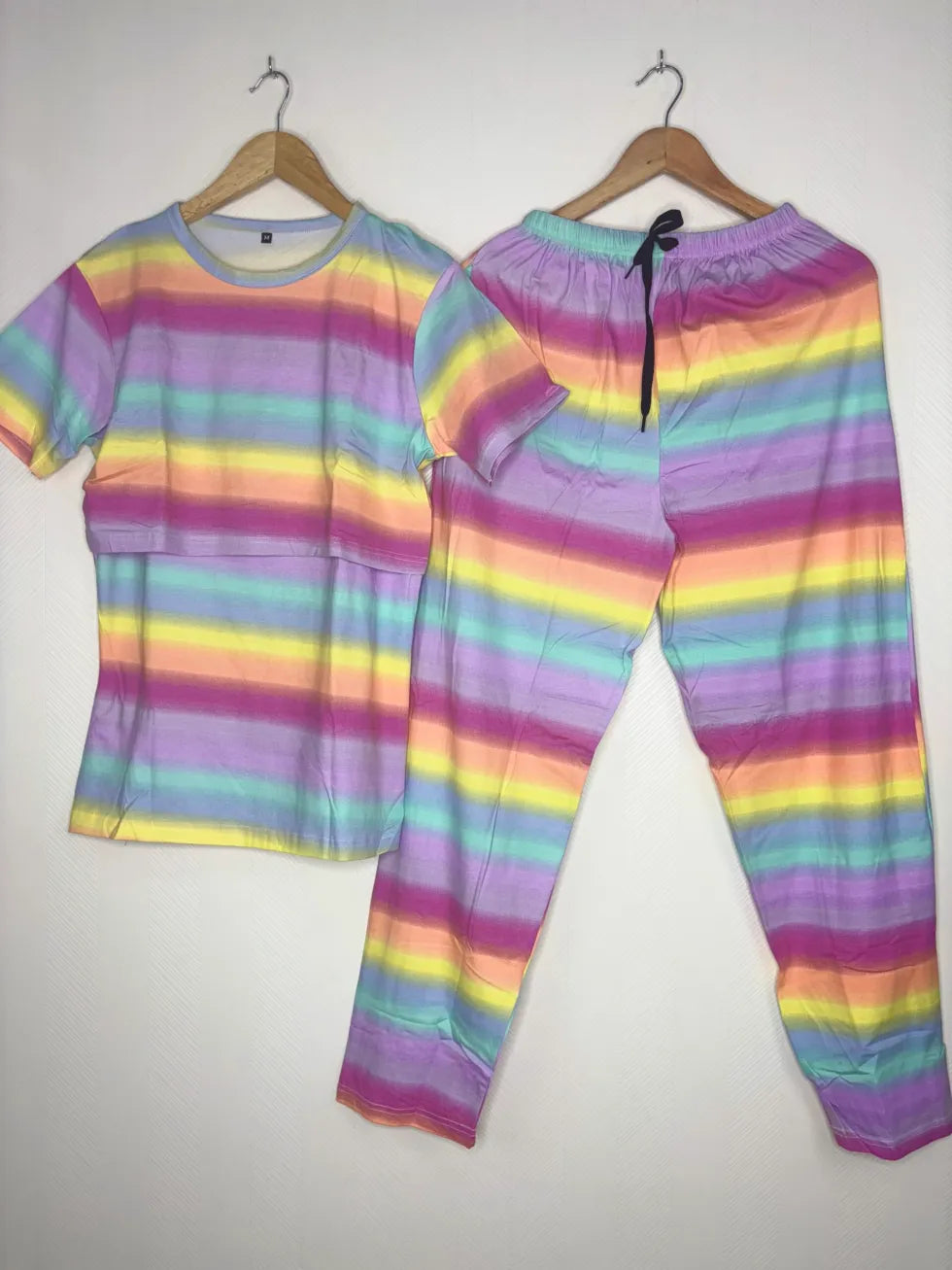 Ombre Color Stripes Printed Feeding Top and Pant Set