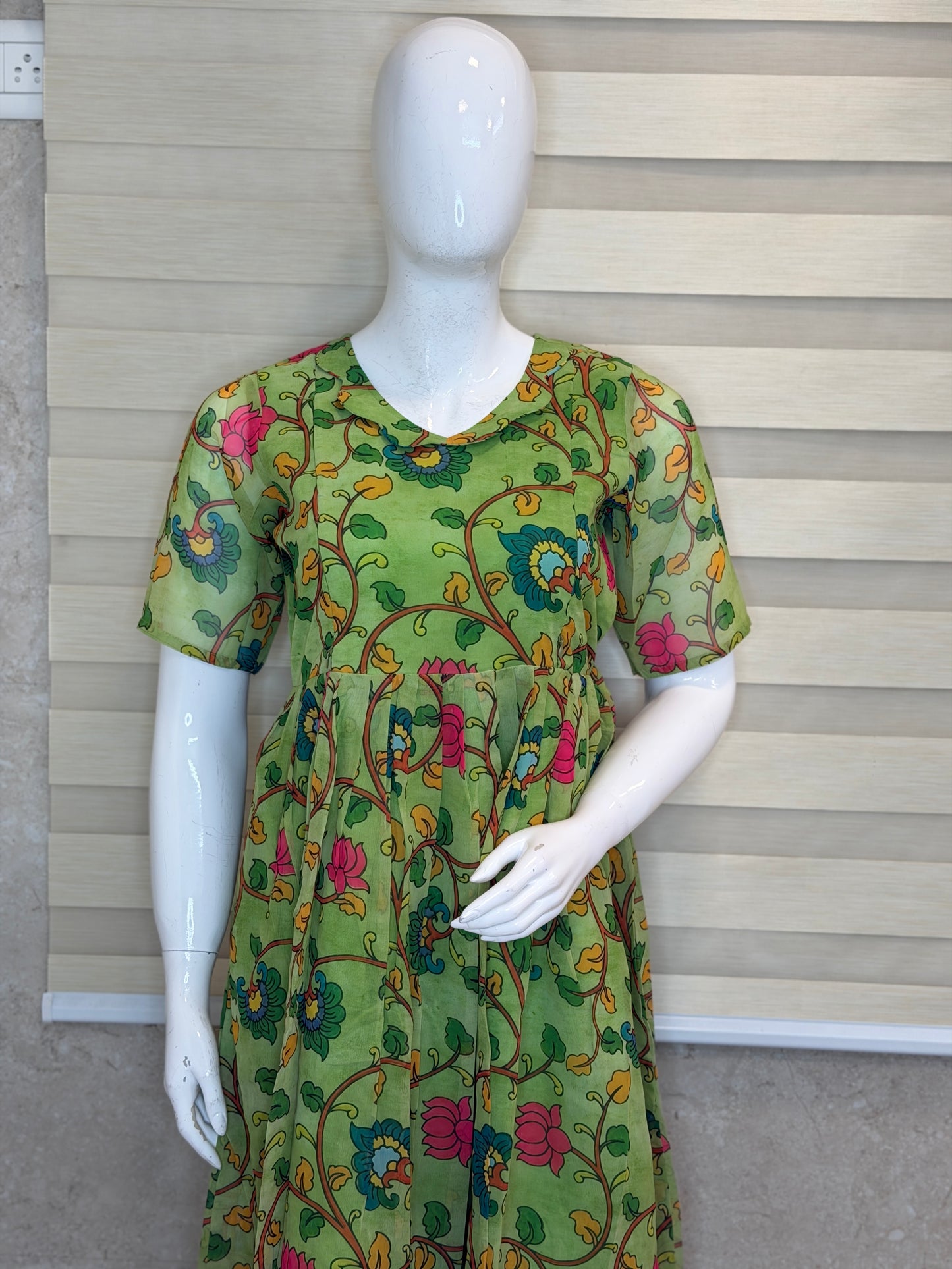 Lime Green Multicolor Floral Printed Georgette Feeding Maxi