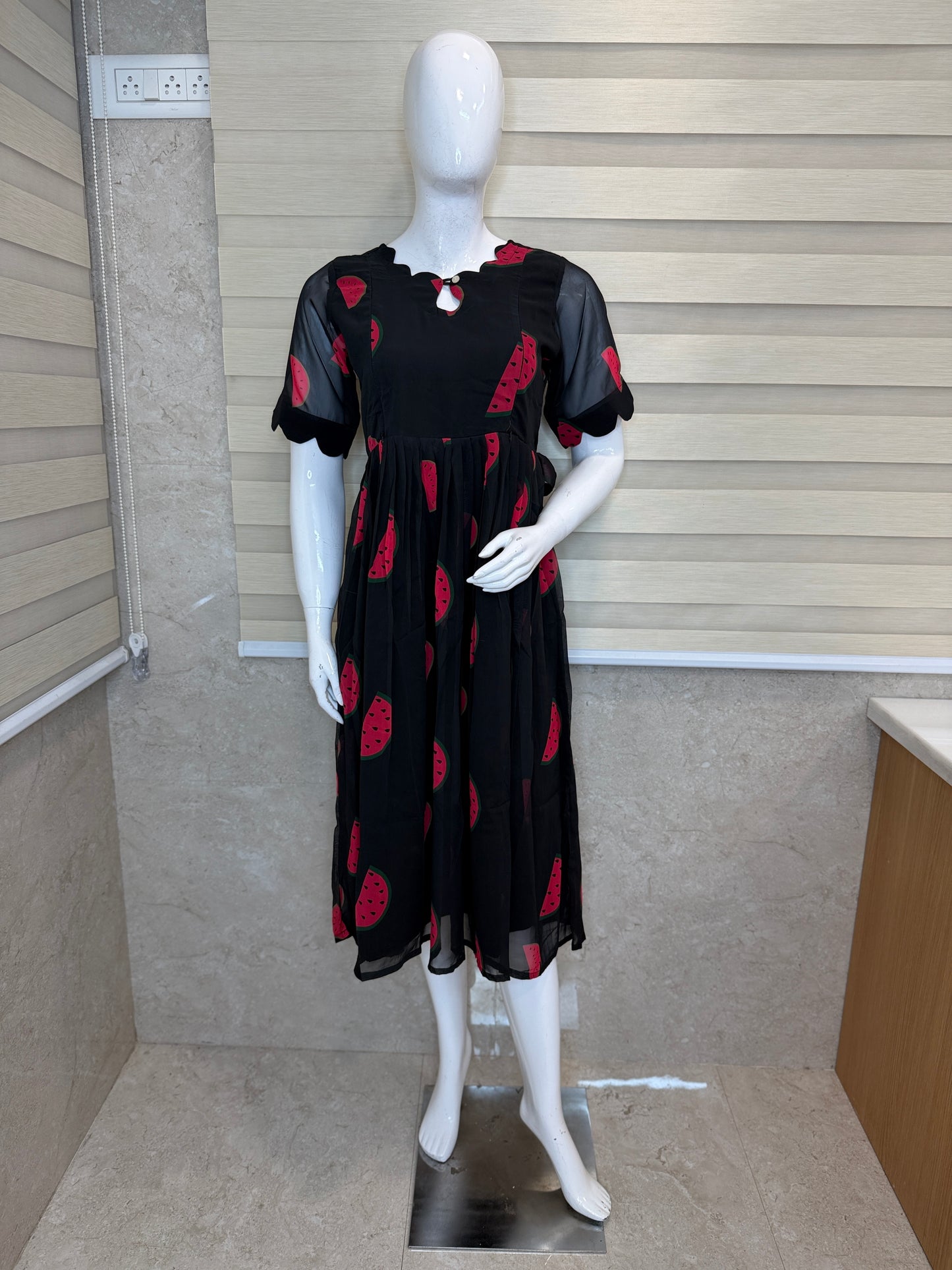 Black Red Watermelon Printed Georgette Feeding Maxi