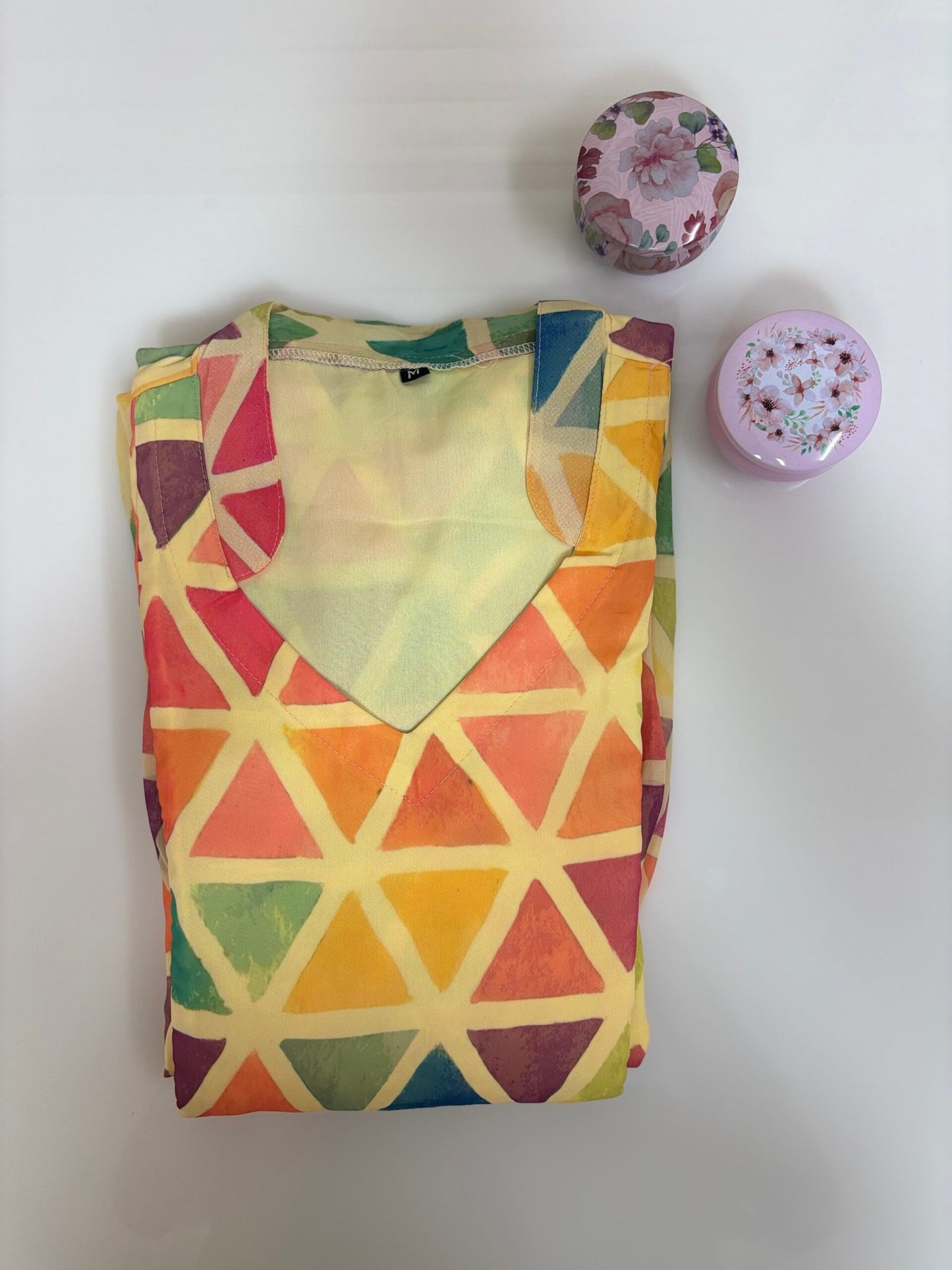 Multicolor Geometric Pattern Printed Georgette Outdoor Feeding Maxi