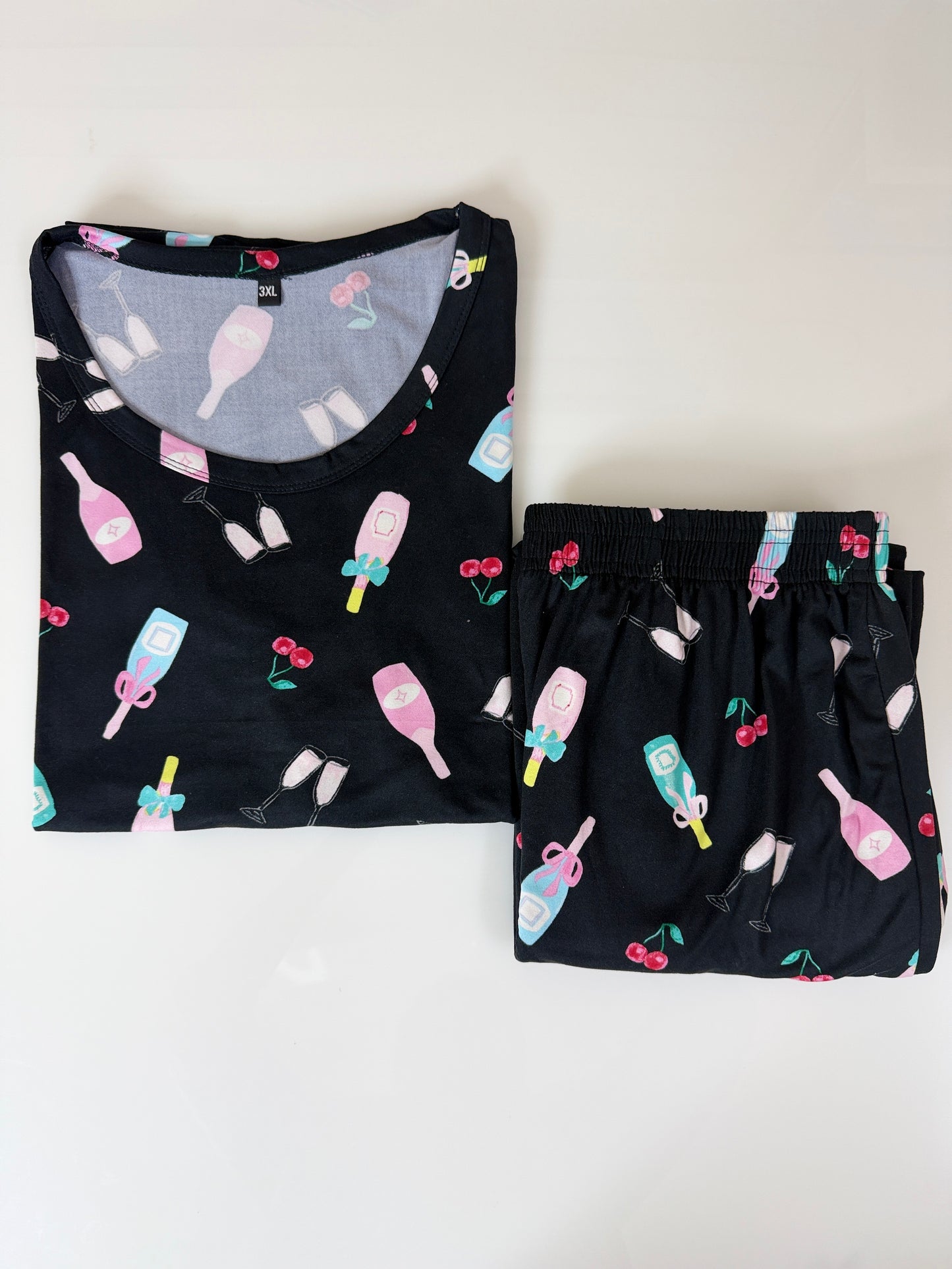 Black Cocktail Print T-Shirt and Palazzo Set
