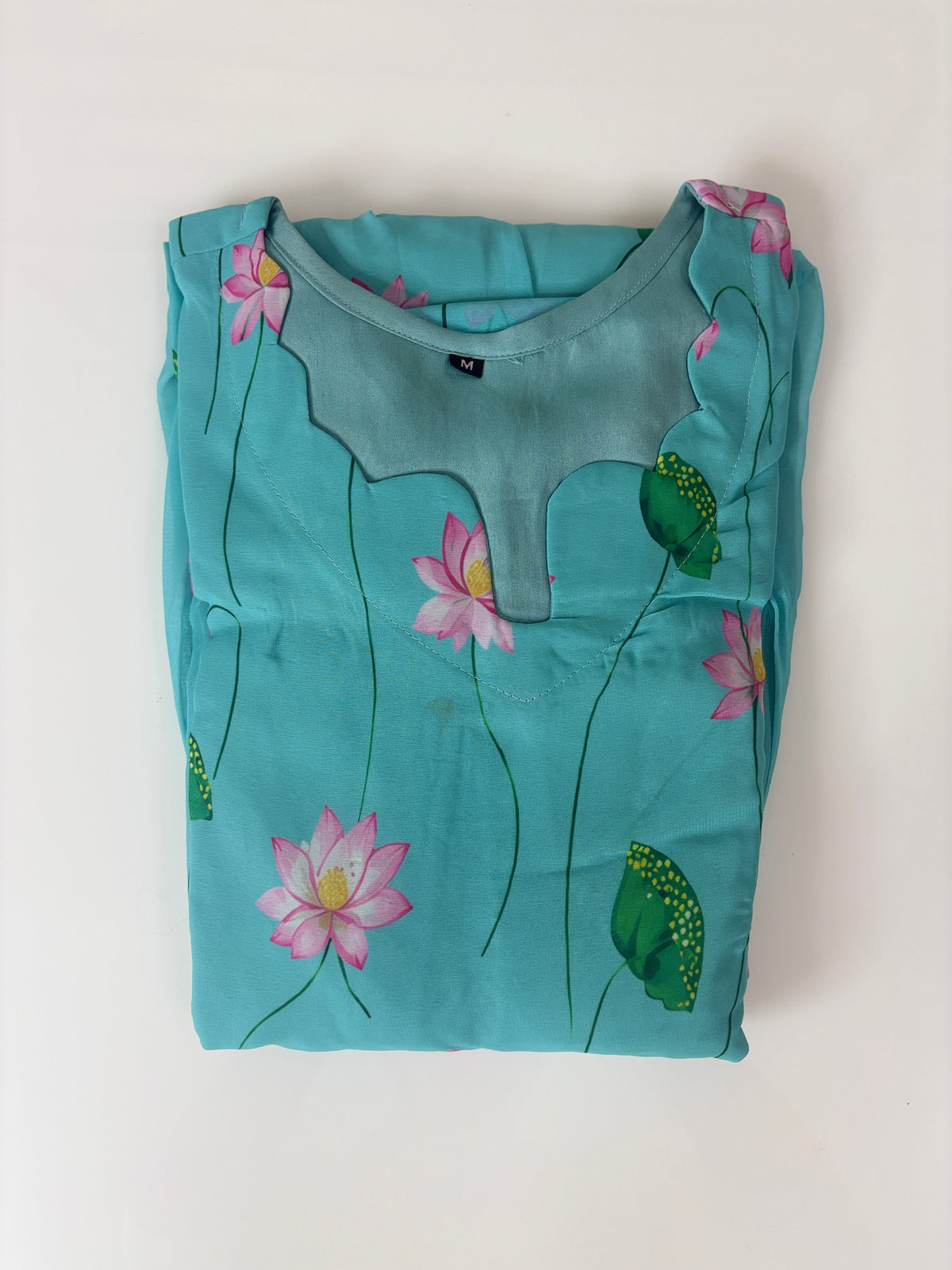 Aqua Blue Lotus Floral Georgette Non-Feeding Maxi