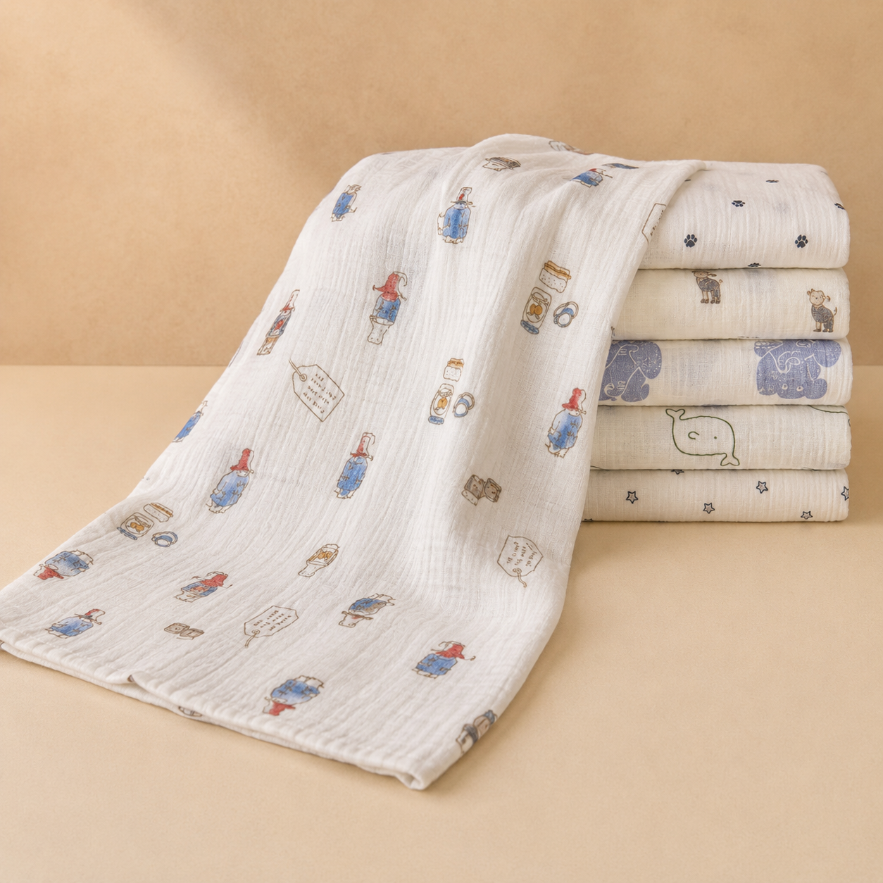 Little Character Printed 100 Percent Cotton Muslin Towel