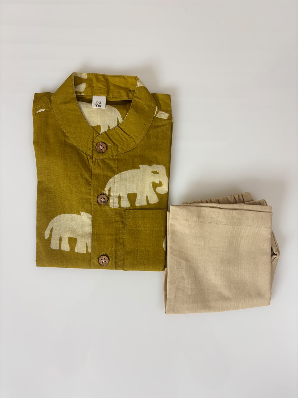 Mustard elephant printed boys outdoor wear set