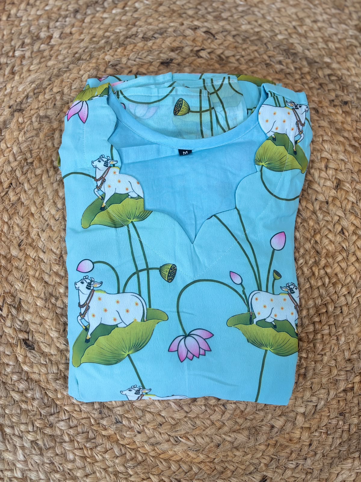 Blue Cow Printed Georgette Non Feeding Maxi