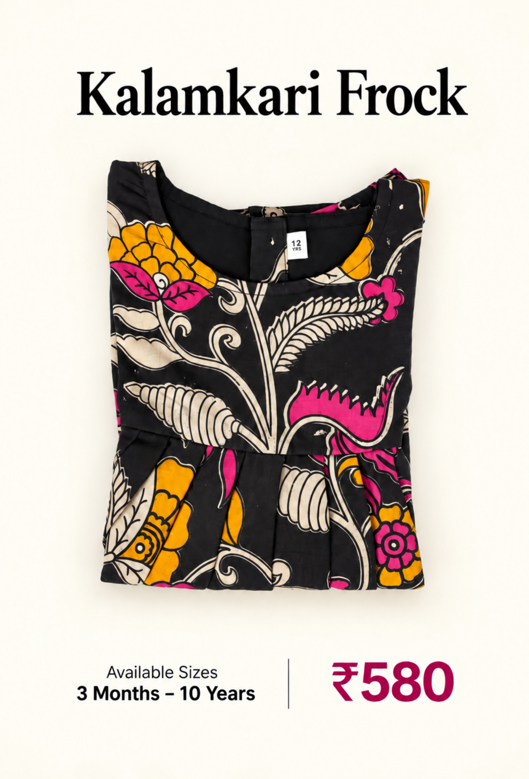 Black Floral Kalamkari Kids Outdoor Wear