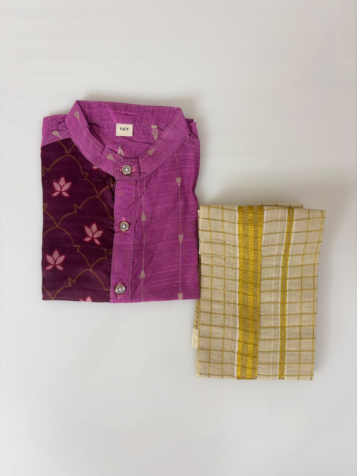 Floral Motif Printed Boys Ethnic Shirt and Dhoti Set