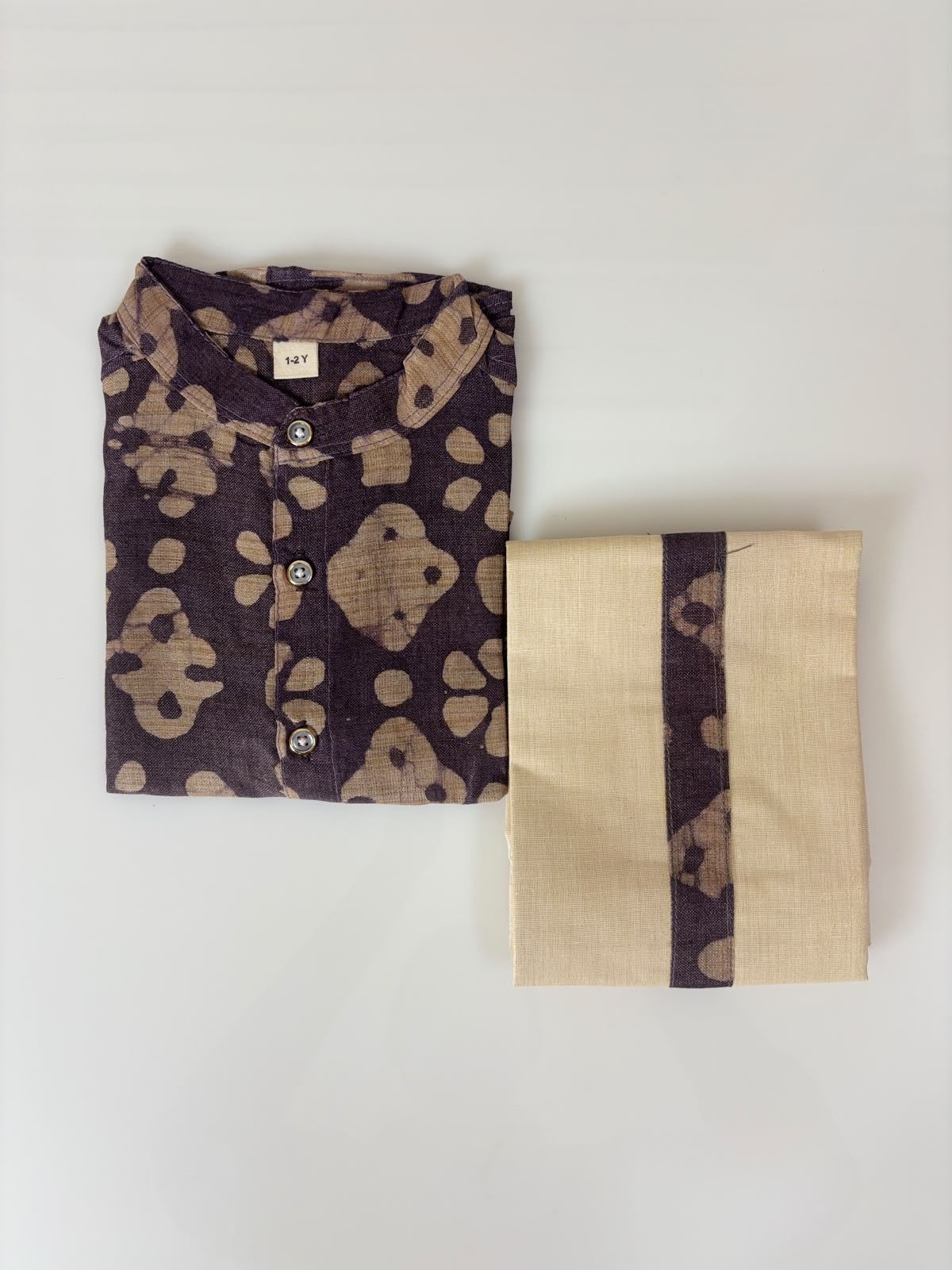Brown Geometric Printed Boys Ethnic Shirt and Dhoti Set