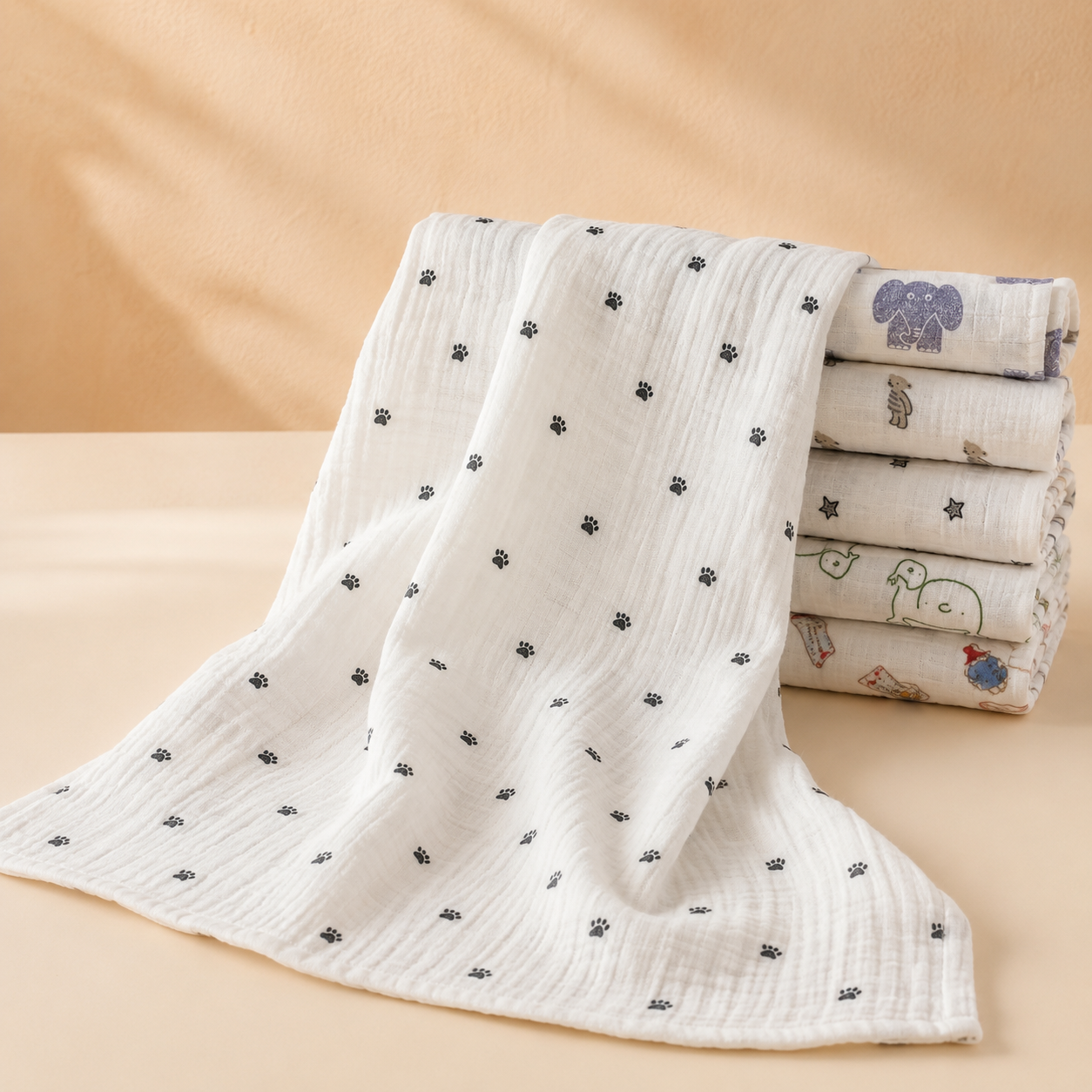 Tiny Foot Printed 100 Percent Cotton Muslin Towel