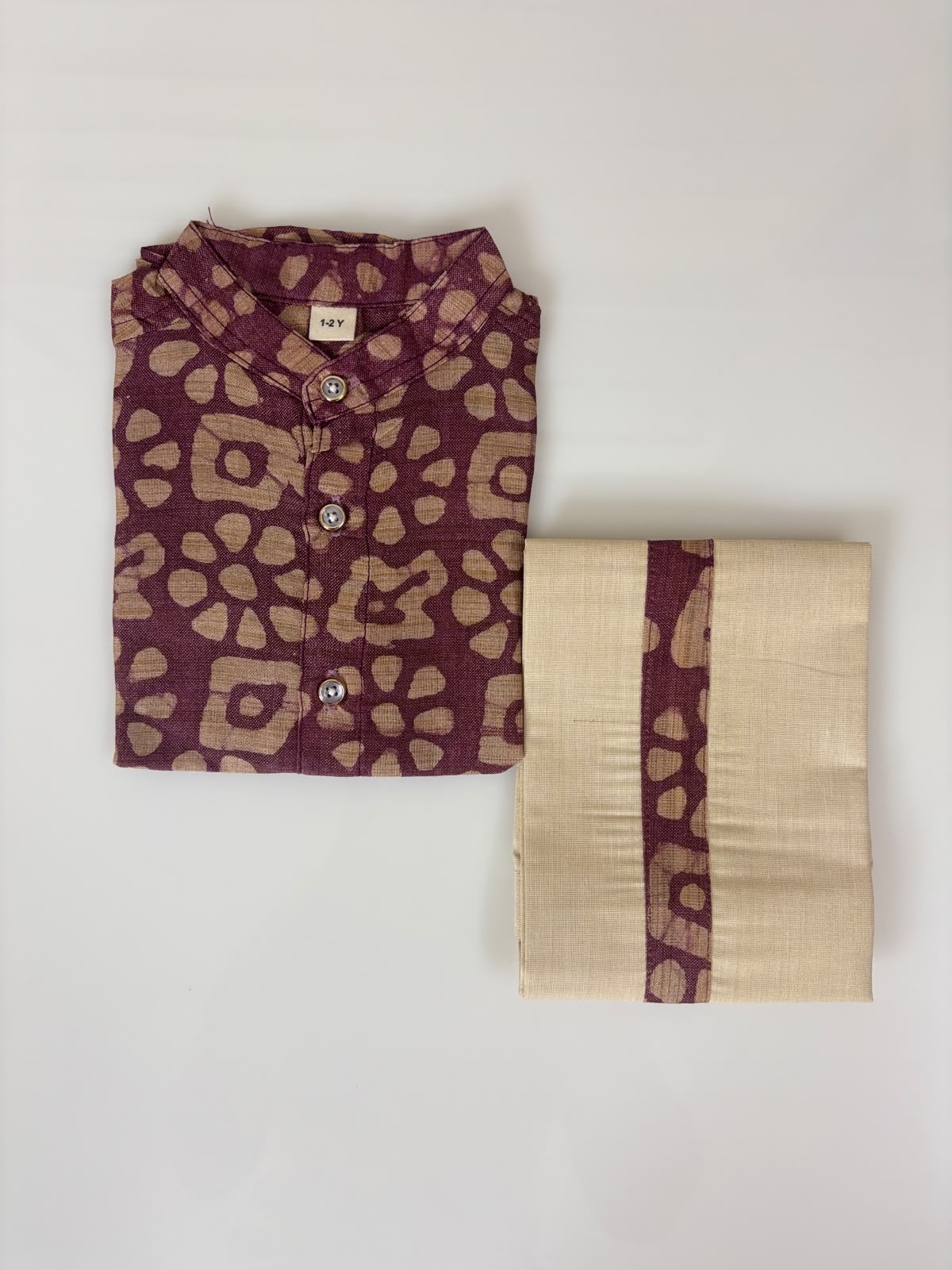 Maroon Geometric Printed Boys Ethnic Shirt and Dhoti Set
