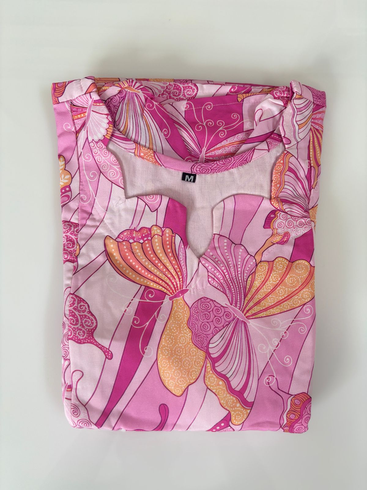 Pink Butterfly Printed Blended Cotton Feeding Maxi