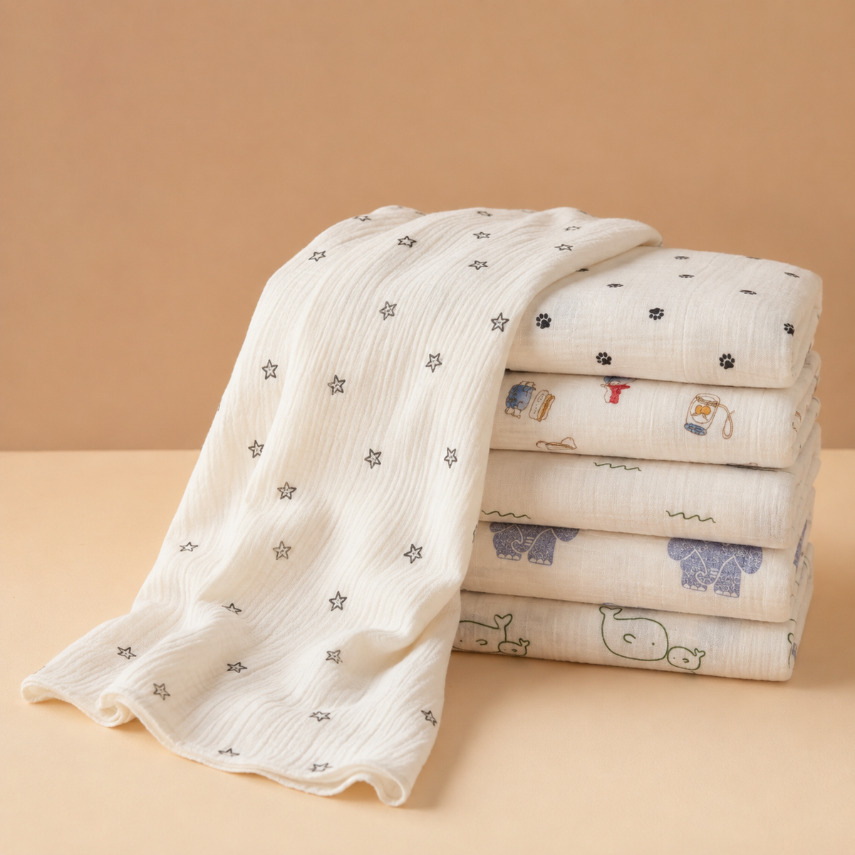Mini Star Printed 100 Percent Cotton Muslin Towel