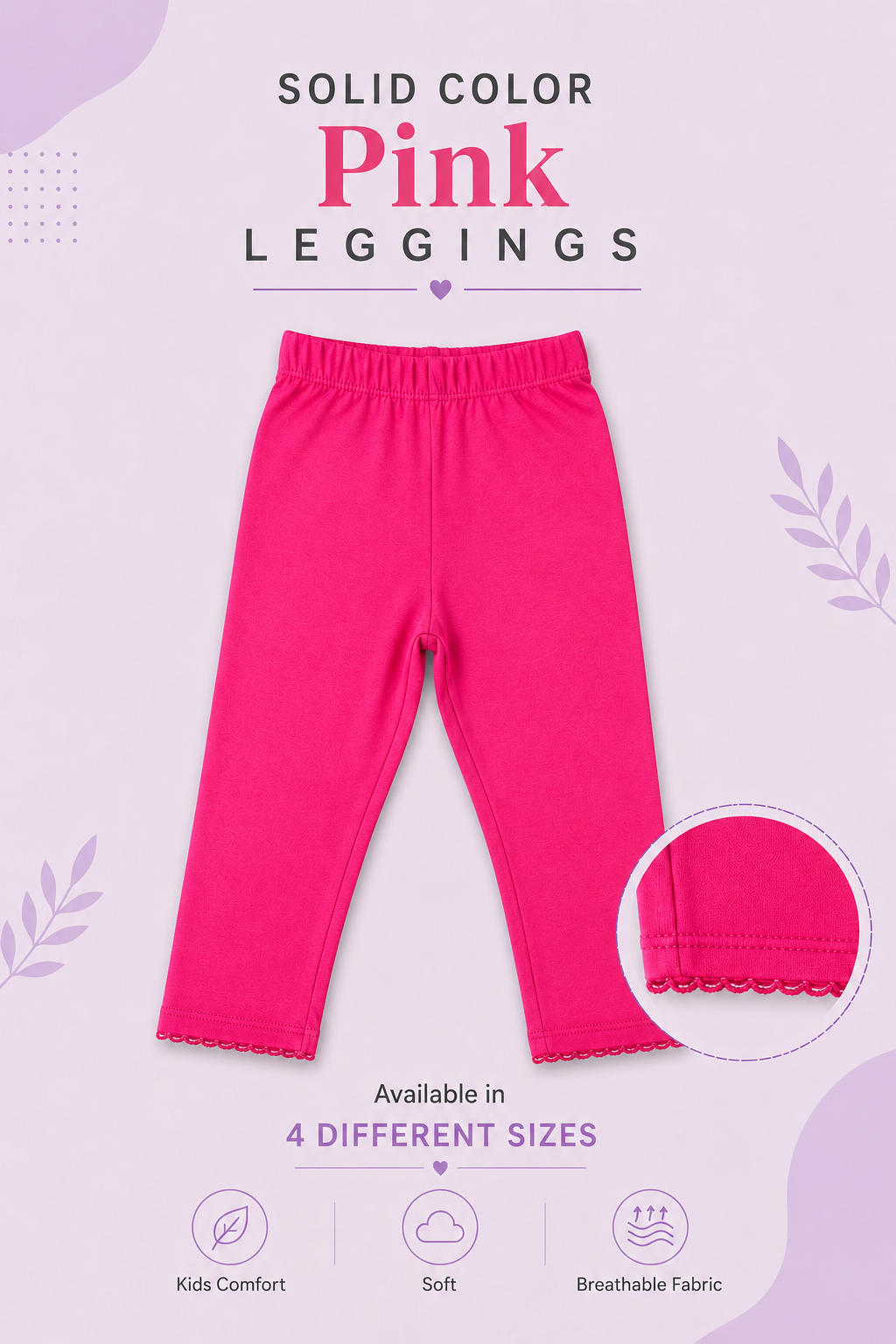 Solid Pink Color Legging With Picoding
