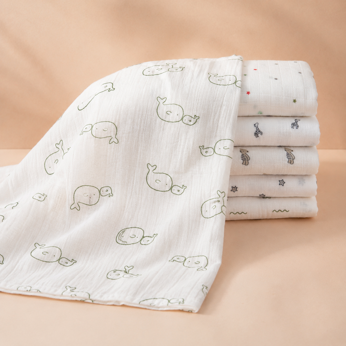 Cute Whale Printed 100 Percent Cotton Muslin Towel