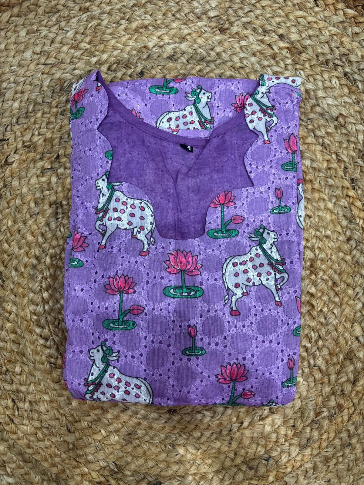 Purple Cow and Lotus Print Hakoba Feeding Maxi