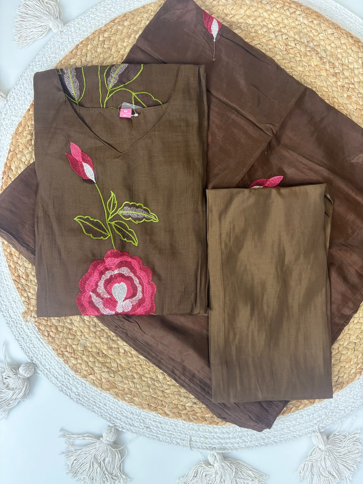Soft coal silk with embroidery A line 3 piece suit