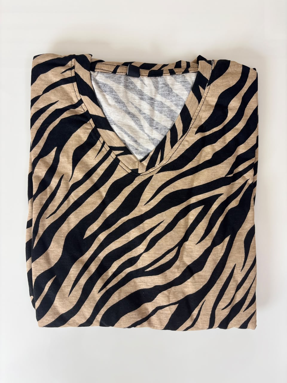 Brown Zebra Printed Knitted Cotton V-neck Lounge Frock