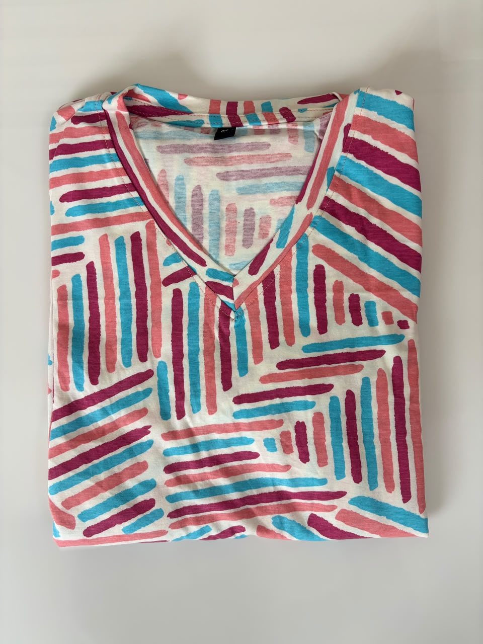 Multi Colored Printed Knitted Cotton V-neck Lounge Frock