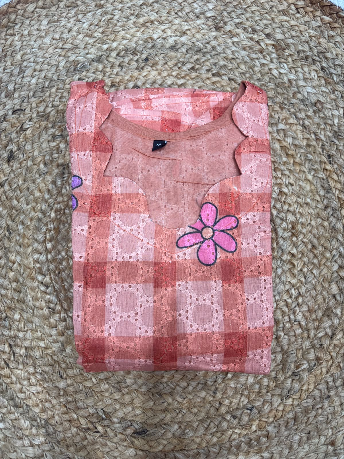 Rust Checks with Floral Print Hakoba Feeding Maxi