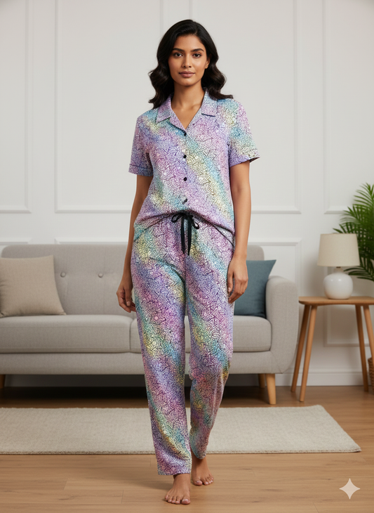 Spun Fabric Multi-Color with Scribble Printed Shirt and Pant Coords