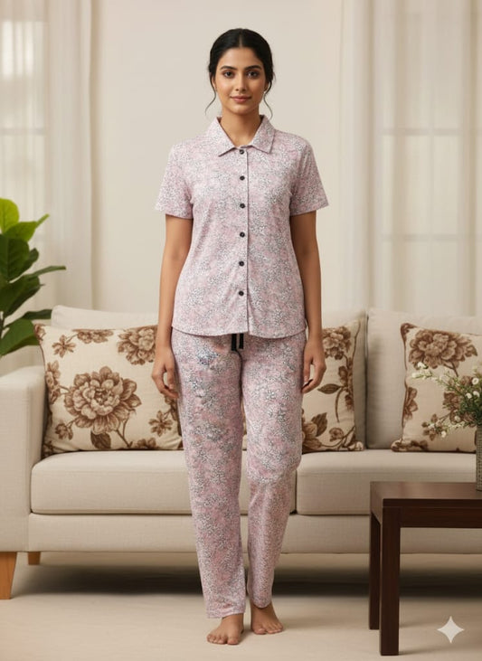 Spun Fabric Light Pink with Floral Paisley Printed Shirt and Pant Coords