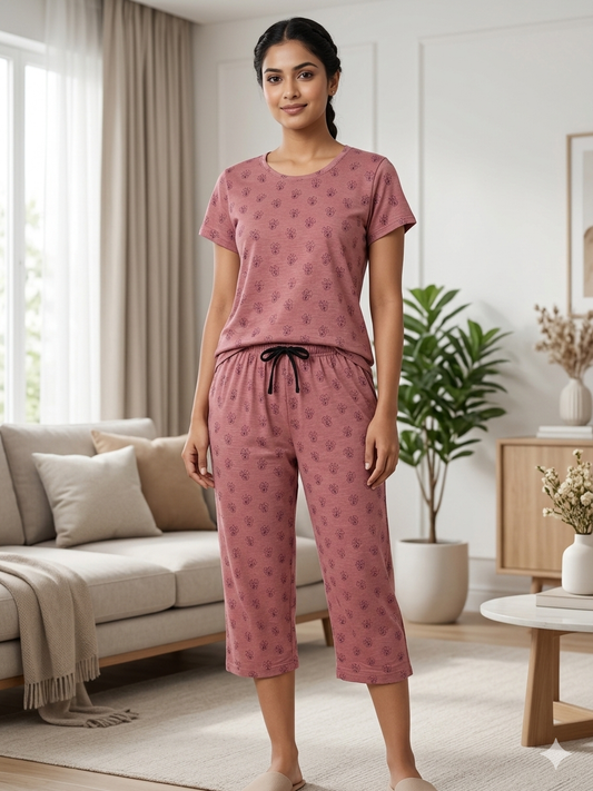 Dusty Pink Minnie Print T-Shirt and 3/4th Coords