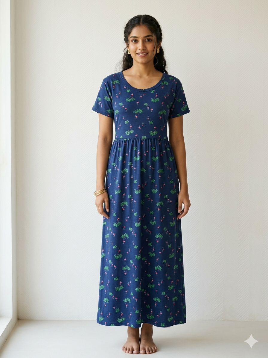 Navy Flamingo Print Lounge Frock