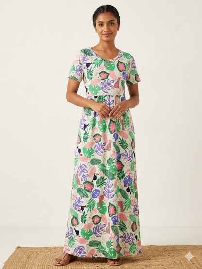 Cream Jungle Animal Print Lounge Frock