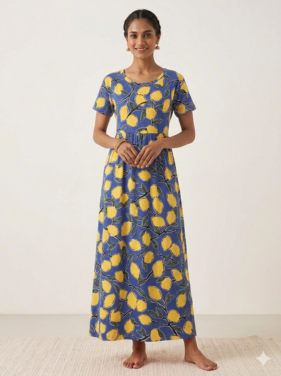 Blue Lemon Print Lounge Frock