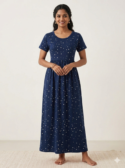 Navy Blue Star Print Lounge Frock