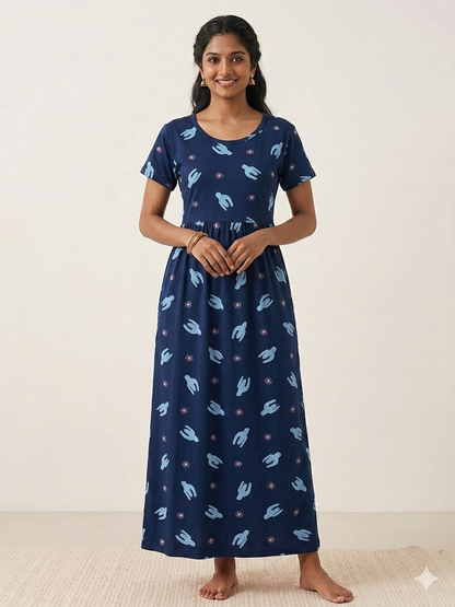 Navy Blue Cactus Print Lounge Frock