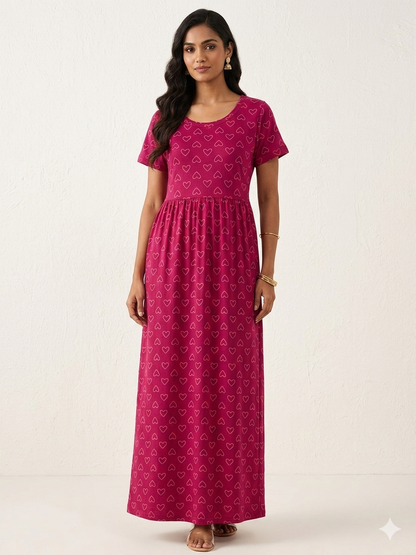 Pink Heart Print Lounge Frock