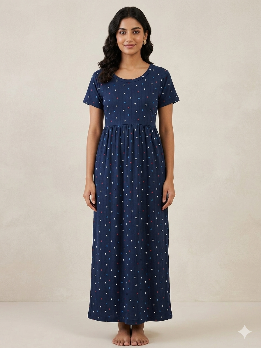 Navy Heart Print Lounge Frock