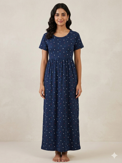 Navy Heart Print Lounge Frock