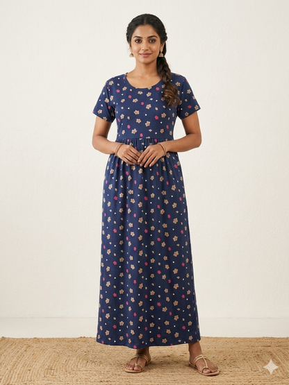 Navy Blue Floral Print Lounge Frock
