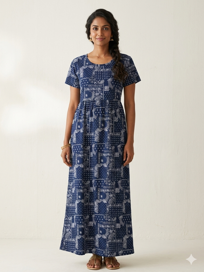Navy Blue Paisley Print Lounge Frock