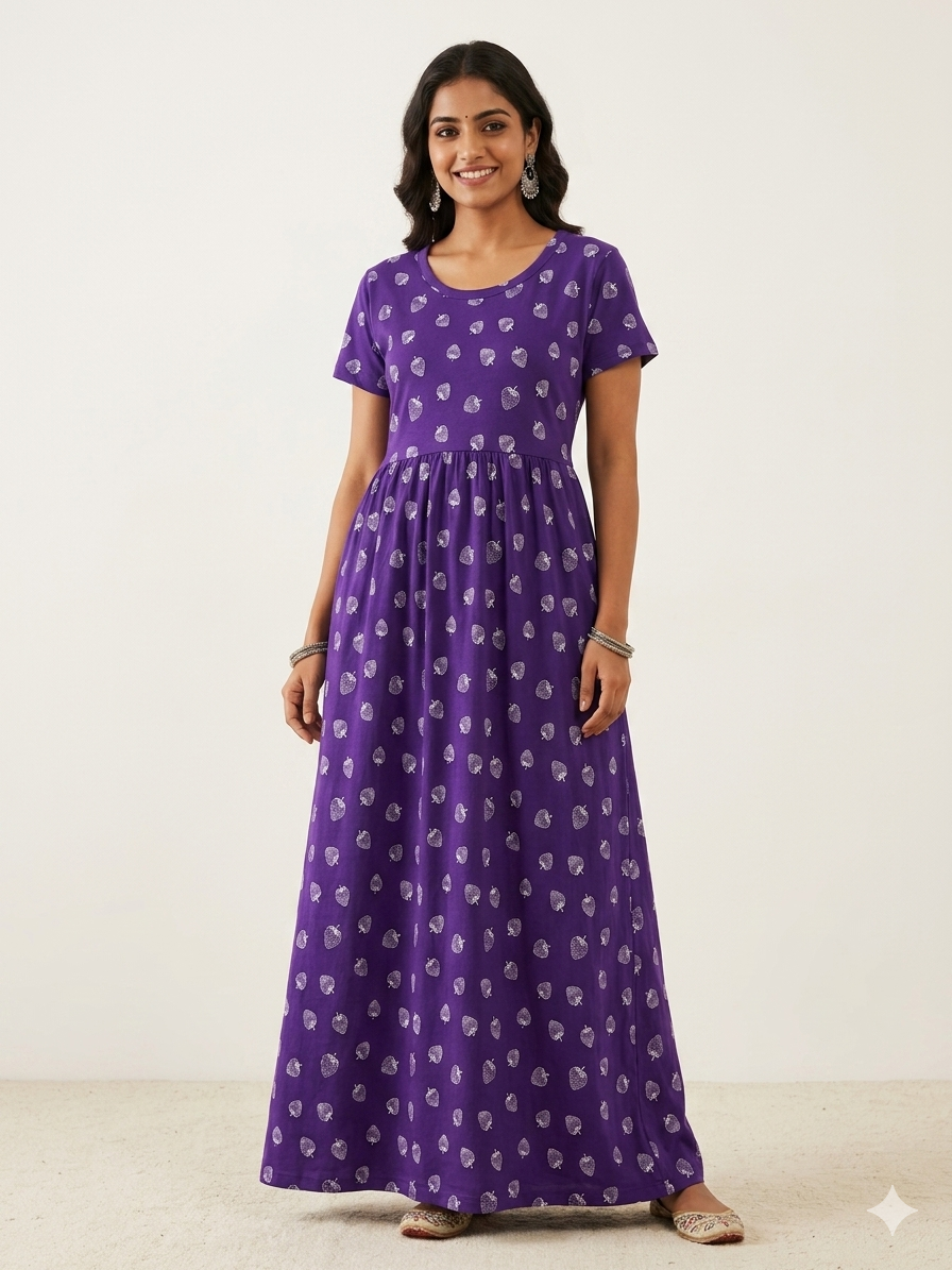 Purple Strawberry Print Lounge Frock