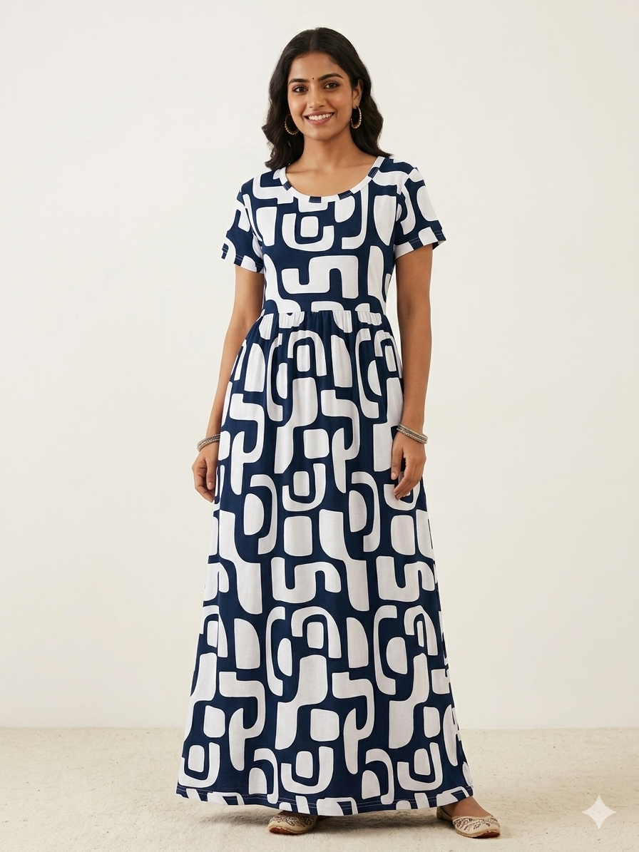 Black Geometric Maze Print Lounge Frock