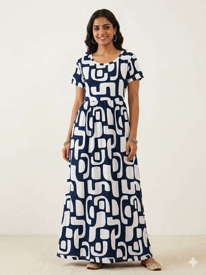 Black Geometric Maze Print Lounge Frock