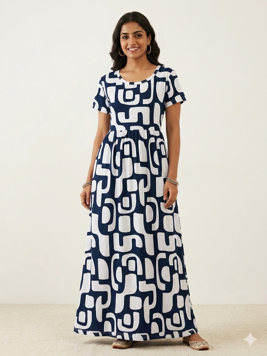 Black Geometric Maze Print Lounge Frock