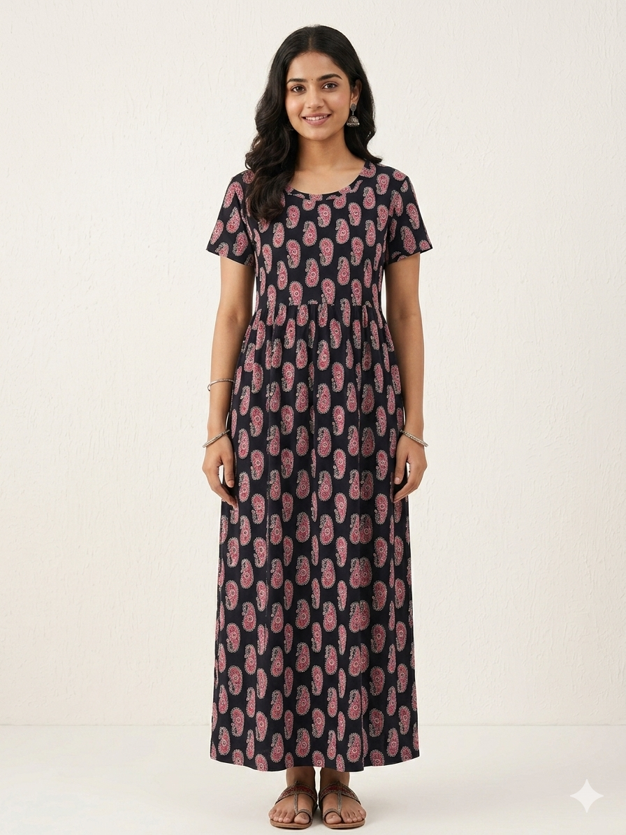 Black Pink Paisley Print Lounge Frock