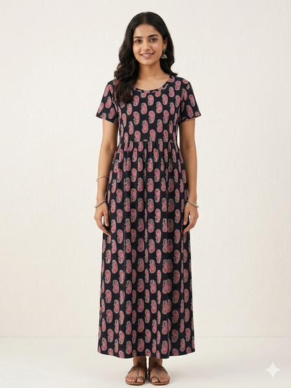 Black Pink Paisley Print Lounge Frock