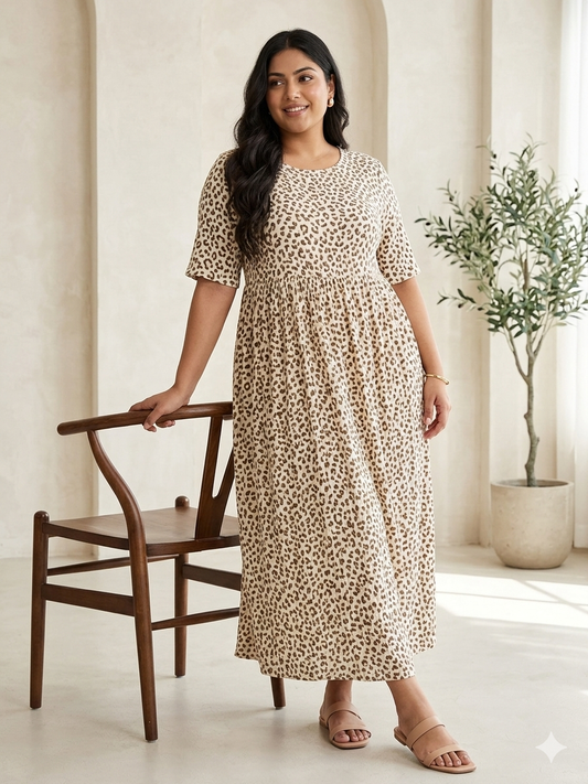 Beige Leopard Print Crush Frock