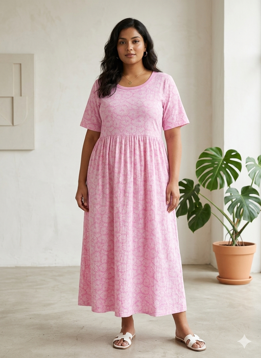 Light Pink Floral Print Crush Frock