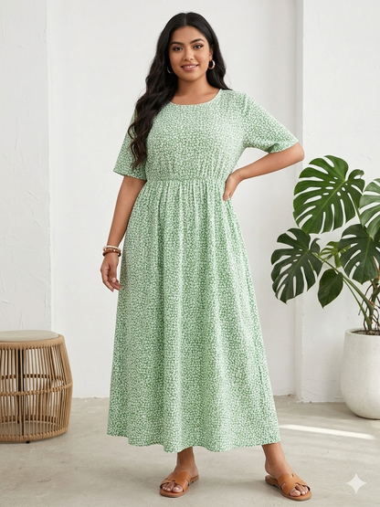 Green Ditsy Floral Print Crush Frock