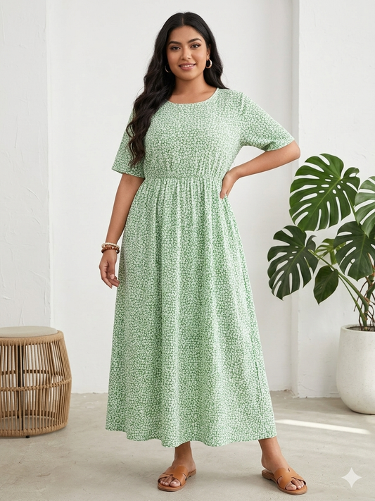 Green Ditsy Floral Print Crush Frock