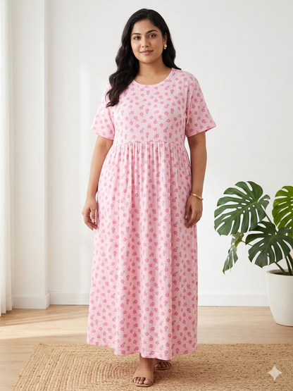 Light Pink Tiny Floral Print Crush Frock